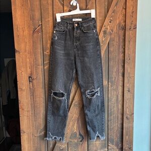 Zara High Rise Black Ripped Jeans